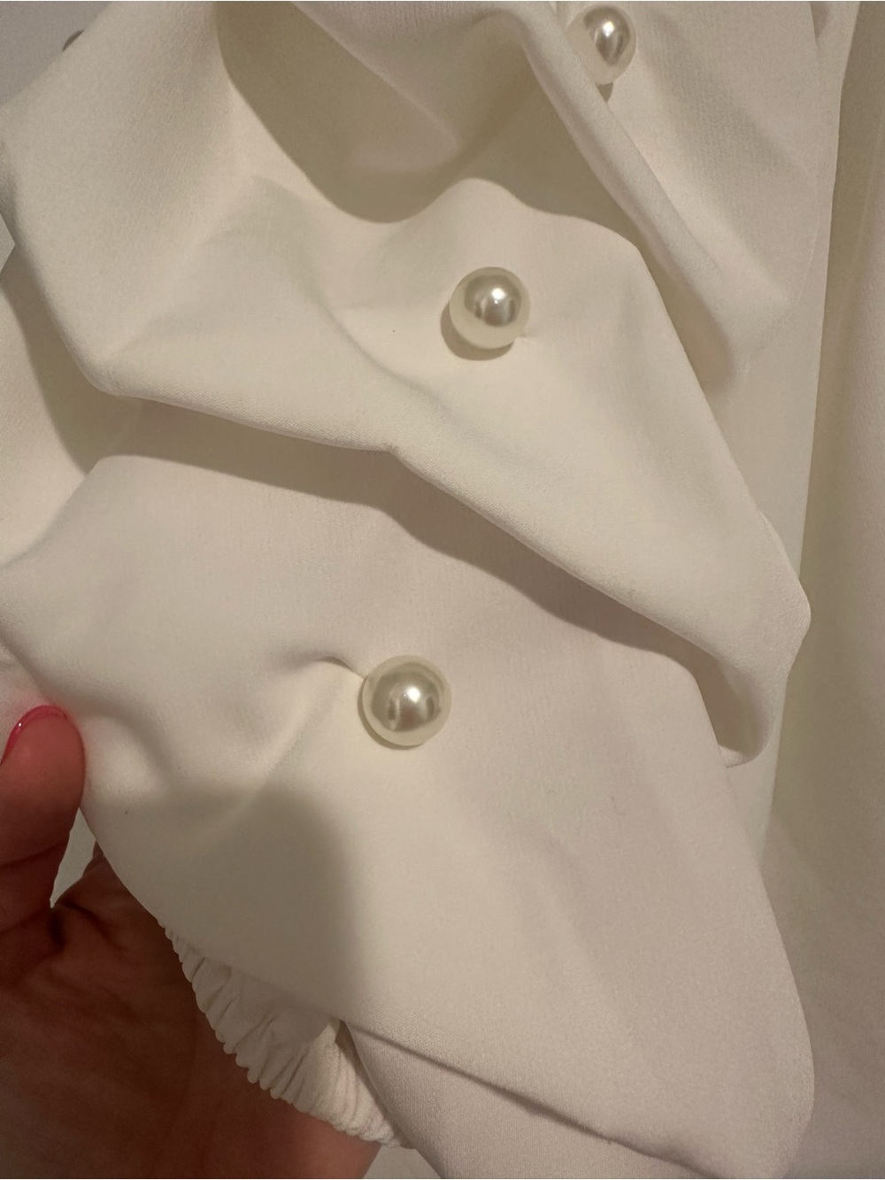 White Pearl-Embellished Puff Sleeve Blouse - Picture 3 of 5